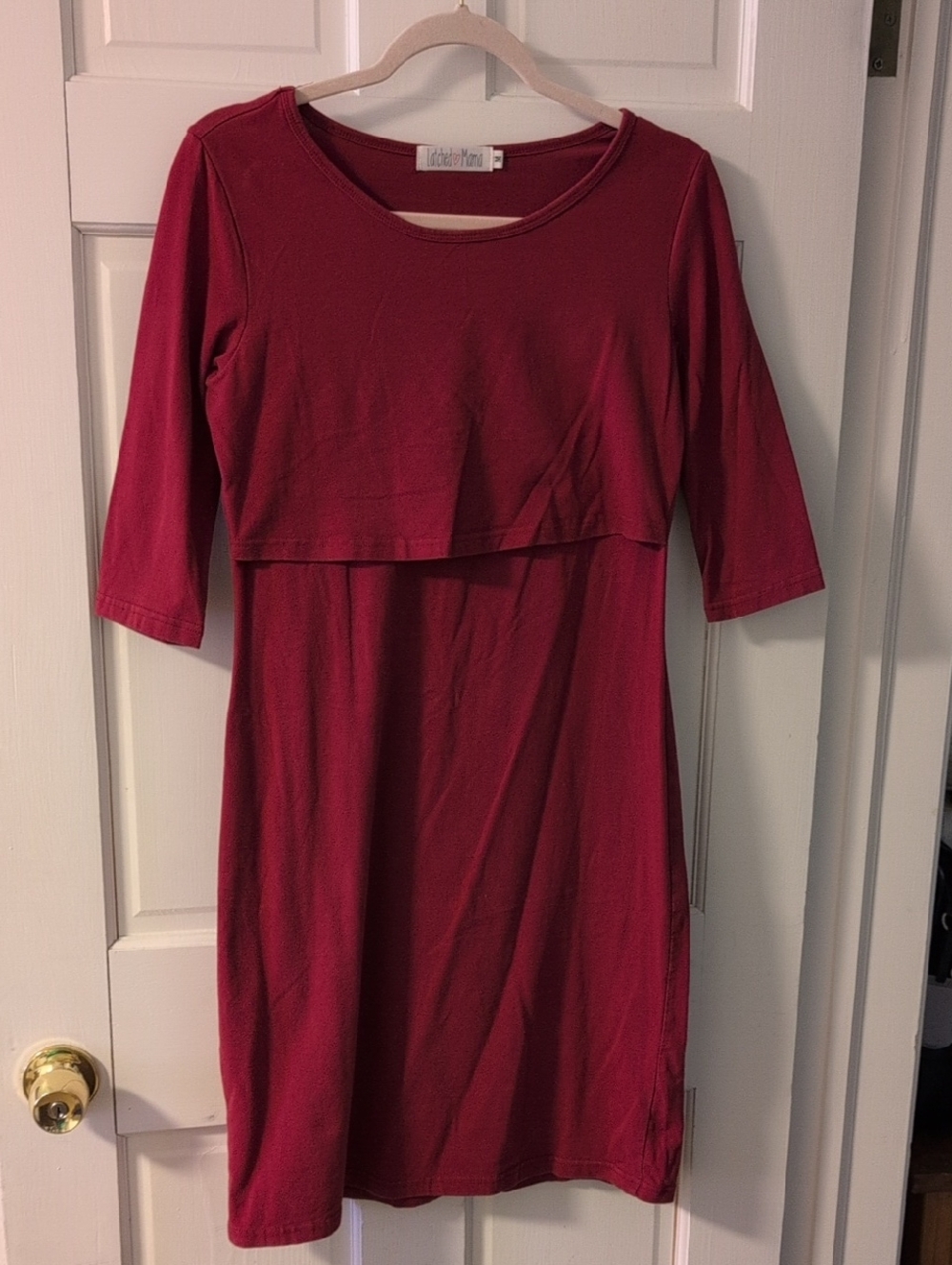 3/$50 Latched Mama Wine Red 3/4 Sleeve Nursing Dress